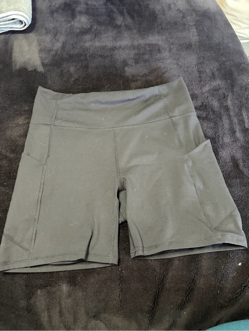 Fabletics Black High-Waist Bike Shorts with Side Pockets